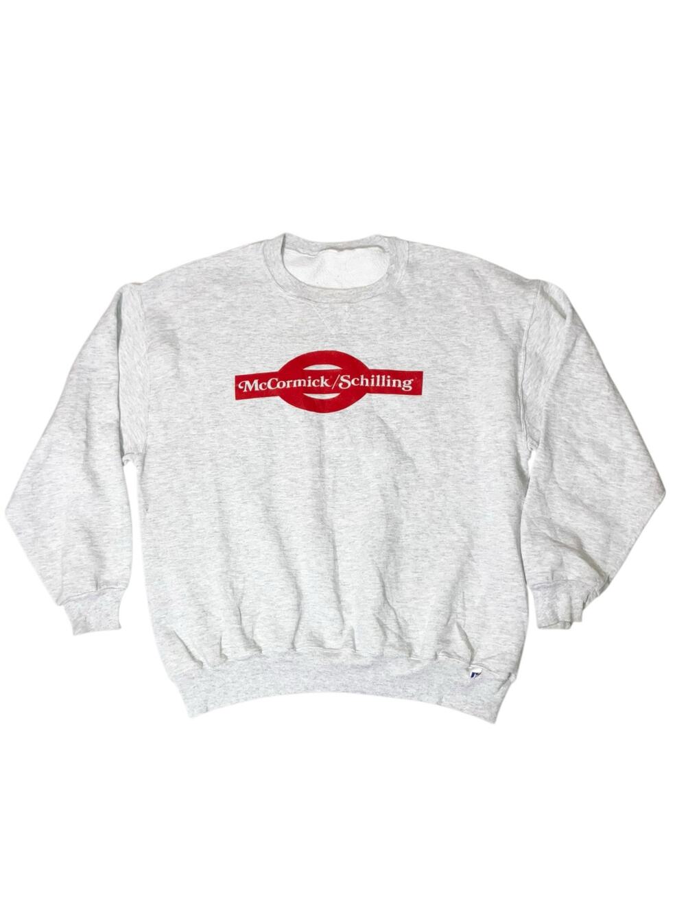 Vintage Russell Athletic McCormick Schilling Crewneck Sweatshirt XL Gray 90 Logo